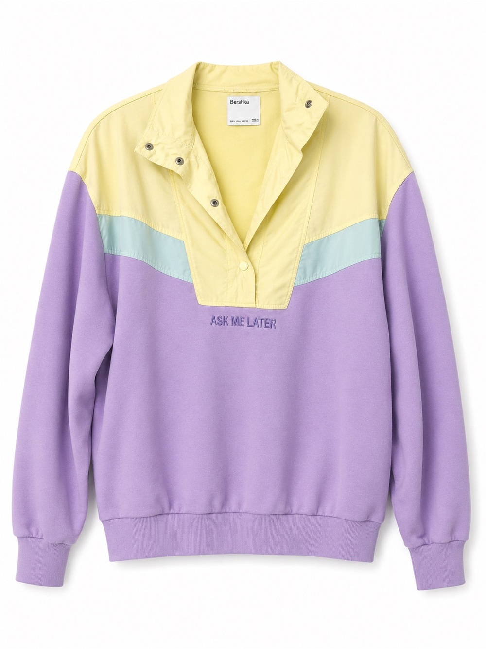 Bershka Pastel Colorblock Pullover - Lavender, Pale Yellow & Mint